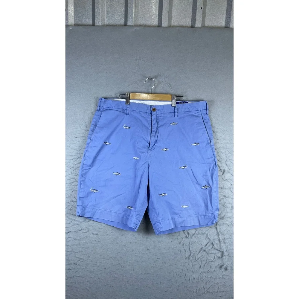 Polo Ralph Lauren Shorts Mens 36 Blue Excellent Fish Embroidered Chino